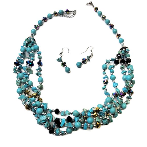 Blue Beaded Multistrand Necklace - Picture 1 of 14